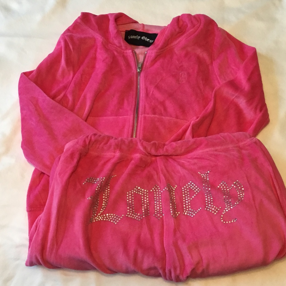Lonely Ghost Bright Pink Hoodie and Pants set, size Small
